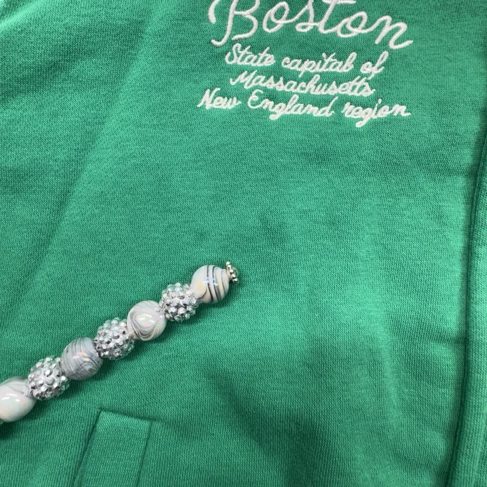 H&M Boston MA Varsity Baseball Snap Jacket‎ Green and White Boys 12/14 - Picture 7 of 10